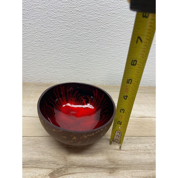 Coconut Shell Bowl Red Splash Handmade And Painted - Picture 4 of 4
